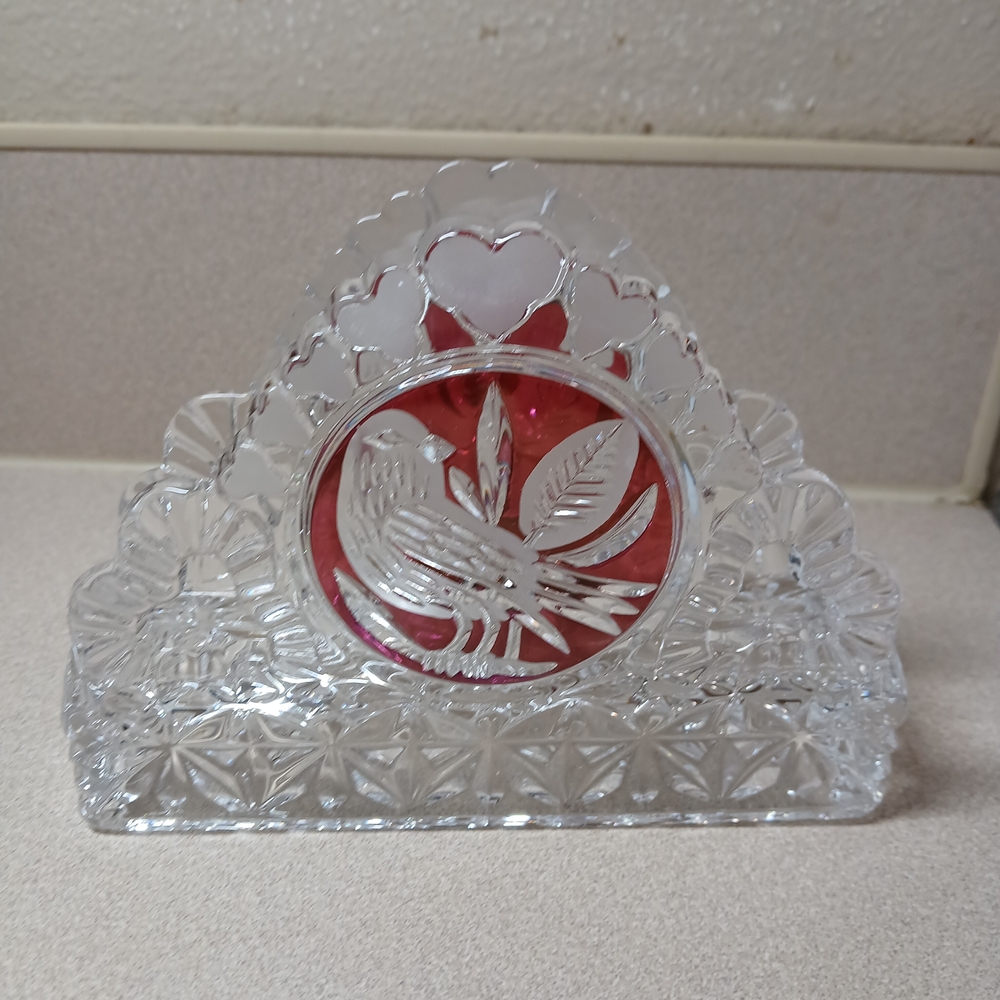 Hofbauer Byrdes Ruby Crystal Birds Napkin Holder, Made In Germany, Vintage